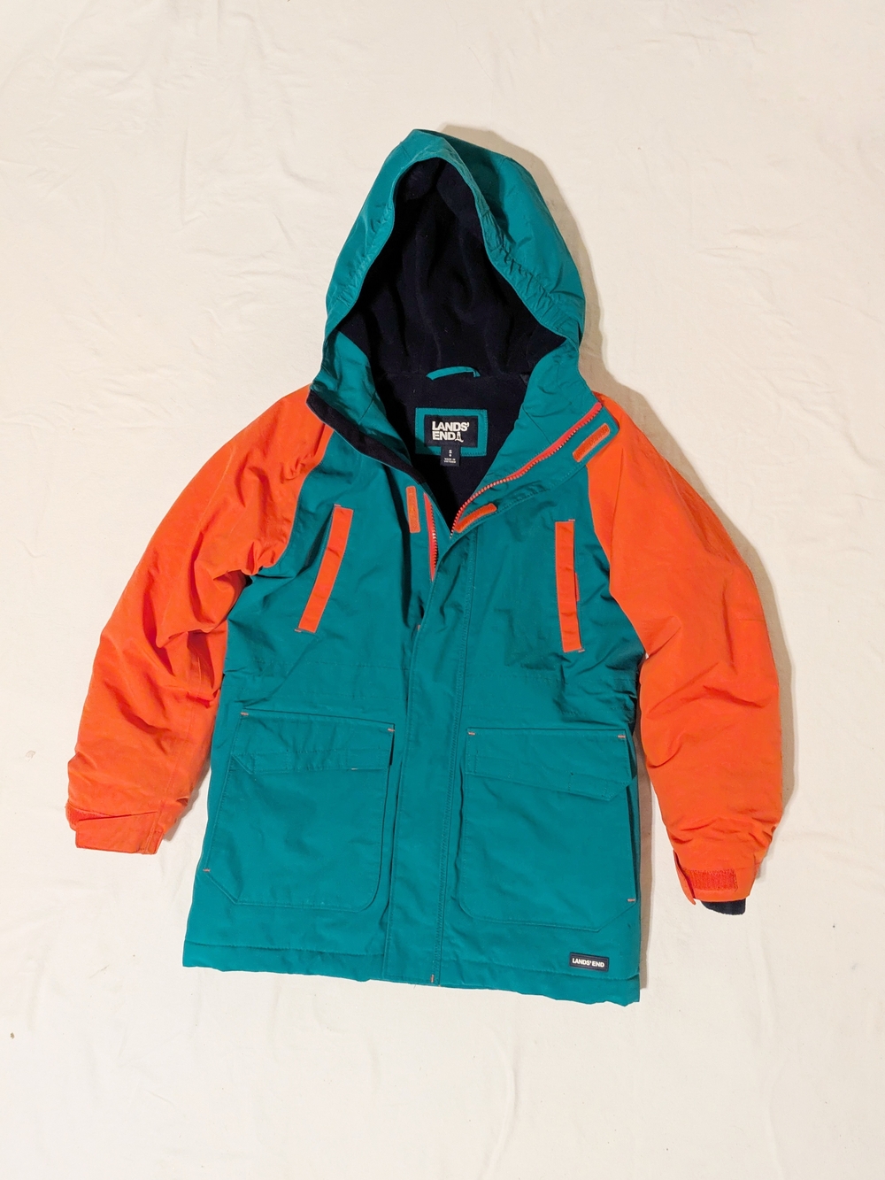 Lands' End Kids' Teal & Orange Colorblock Hooded Jacket
